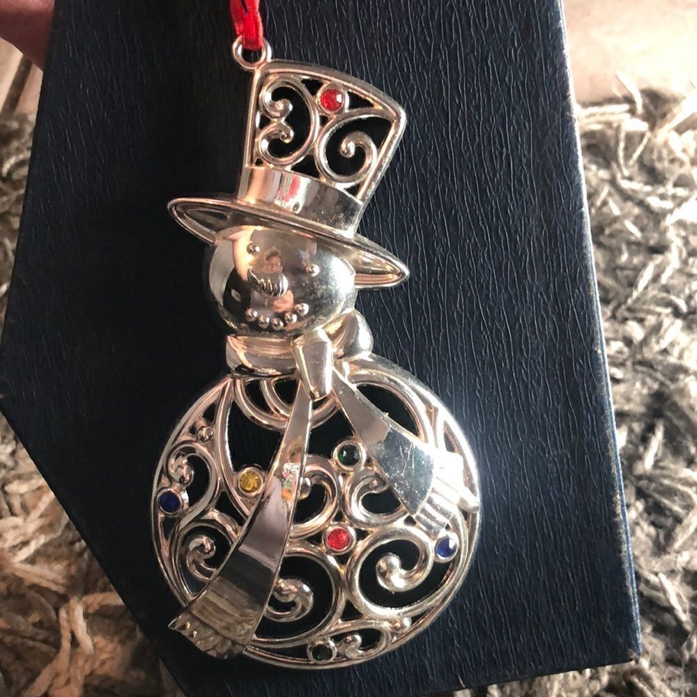 Lenox SPARKLE & SCROLL SNOWMAN Christmas Ornament Silverplate Clear Crystal